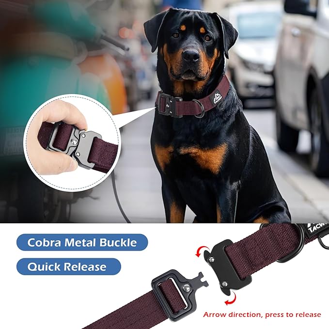 Heavy Duty Dog Collars for Medium and Large Dogs - Adjustable, Chew Proof Nylon Collar with Metal Quick Release Buckle and D-Ring for Dog Tags (Burgundy, L)