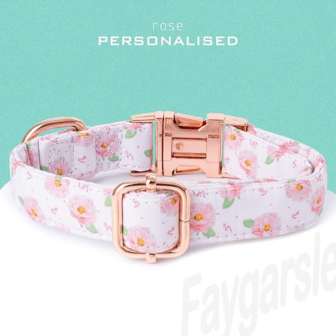 Faygarsle Pink Rose Pattern Dog Collar for Small Medium Large Dogs Cute Puppy Collars for Female Dogs for Summer Spring Wedding Necklace Girl Dog Collar L