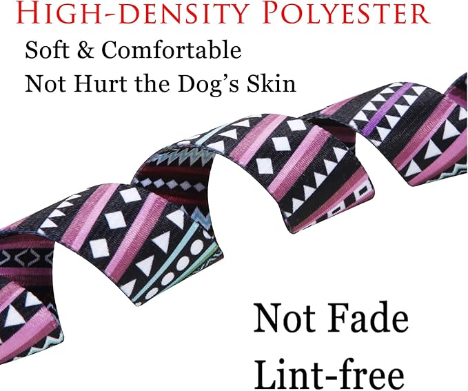 Dog Collar with Bohemia Floral Tribal Geometric Patterns - Soft Ethnic Style Collar Adjustable for Small Medium Large Dogs（Bohemian Purple,L）