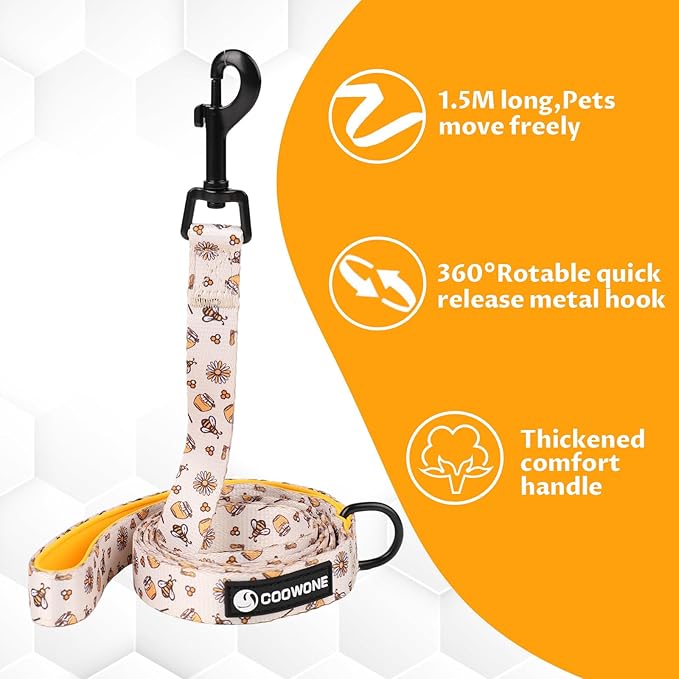 Dog Cat Harness and Leash Set, Puppia Soft Mesh Padded and Adjustable Puppy Vest Cute Dog Clothes Escape Proof Easy Walk Pet Accessories (Honeybee, M (Neck 13.4"-16.5"; Chest 17.7"-23"))