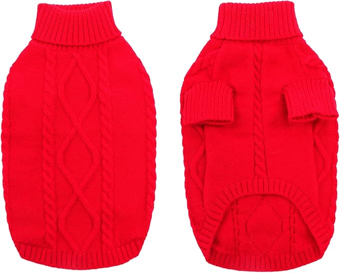 Queenmore XXL Large Dog Winter Clothes - Warm Turtleneck Knitted Sweaters for Pitbull Doberman Dogs, Males & Females, Red, 2XL