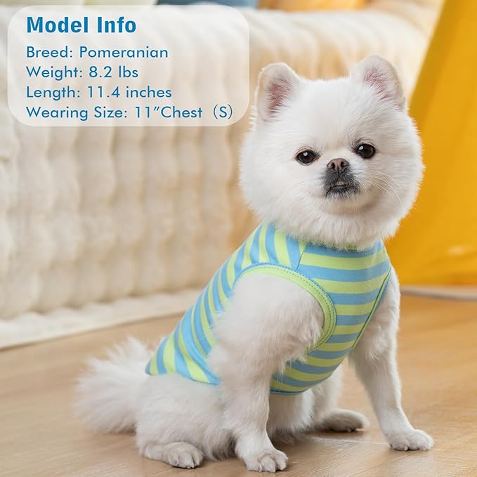 KYEESE 2Pack Dog Shirts Small Tee Soft for Small Dogs Striped T Shirt Lightweight Sleeveless Vest Cotton Tank Top Clothes, Large,Blue+Striped