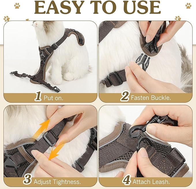 Cat Harness and Leash Set for Walking, Adjustable Kitten Vest Harness with Reflective Strip Breathable Mesh, Escape Proof Soft Pet Safety Vest for Cats, Kittens, Puppies, S Coffee
