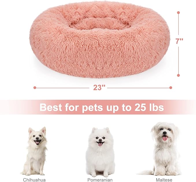 MIXJOY Orthopedic Dog Bed Comfortable Donut Cuddler Round Pet Beds Ultra Soft Washable Dog and Cat Cushion Bed (20''/23''/30'') (23'', Pink)