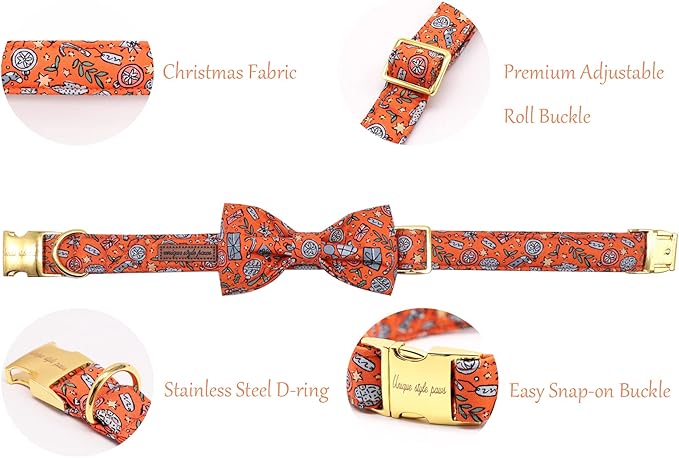 Unique style paws Christmas Dog Collar with Bow, Puppy Collar Pet Gift Adjustable Dog Collar Soft and Comfy Bowtie Collars for X-Large Girl or Boy Dogs