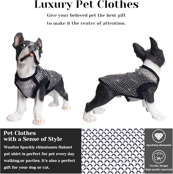 Dog Shirts Clothes,Pet Mesh Body Chains Diamond Short Sleeve Fishnet Crop,Tops Rhinestone See Through Cover up T Shirt Apparel for Small Dogs Cats - XS