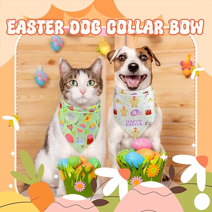Preboun 50 Pcs Easter Dog Bandanas Bulk Bunny Dog Bandanas for Dogs Eggs Bibs Dog Scarf Easter Day Dog Bandanas for Easter Puppy Small Medium Large Dog Costume Accessories(25.6 X17.7 x 17.7 Inch)