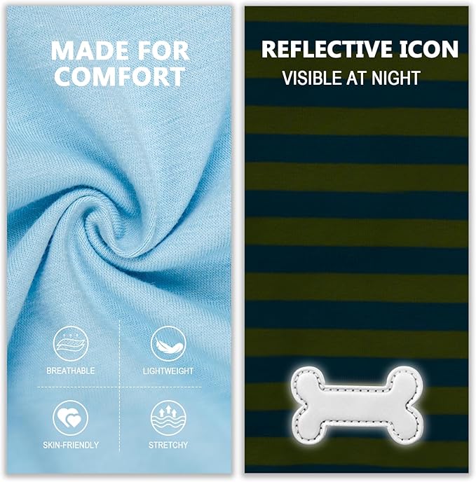 KYEESE 2Pack Dog Shirts Small Tee Soft for Small Dogs Striped T Shirt Lightweight Sleeveless Vest Cotton Tank Top Clothes, Large,Blue+Striped