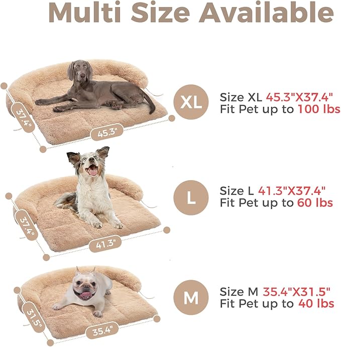 Calming Dog Bed Couch Cover Washable- Fluffy Plush Dog Mat for Furniture Protector for Small Big Dogs Cats, Beige