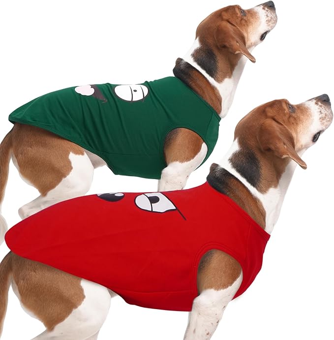IECOii 2 Pack Pet Tank Top Tee Sleeveless| X-Large |Summer Dog Clothes Apparel,Pet Funny Costume Doggy T-Shirts Clothing for Medium Dog Puppy Outfit Keep Body Heat Hot Weather Beach Trip, Red+Green