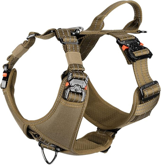 ICEFANG Dog Strap Harness with 4 x Metal Buckles,for X-Large Sized Dog,K9 Vest,Y-Shape Chest,Adjustable Pet Harness,No-Pull Front Leash Clip (X-Large (Pack of 1), Brown)