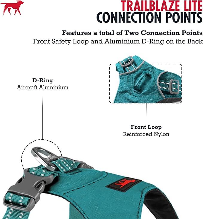 Tuff Pupper Lightweight Dog Harness for Walking | Front & Back Leash Clips | 4-Way Adjustable Fit | Reflective Trim | Easy On/Off Buckles | Lightweight & Breathable | No Pull Design (XXS, Teal)