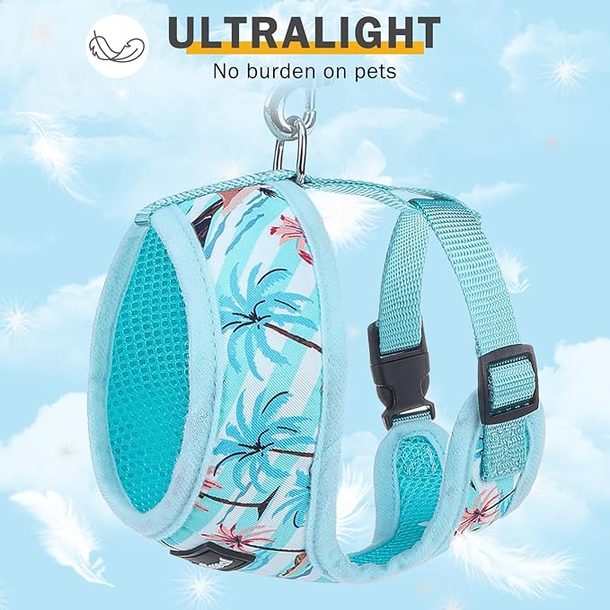 SCENEREAL Small Dog Harness and Leash Collar Set - No Pull Dog Harness for Small & Medium Sized Dogs - Soft Mesh Vest for Puppies, Chihuahua, Yorkie, Spring Summer Hiking Walking, Coconut Tree M