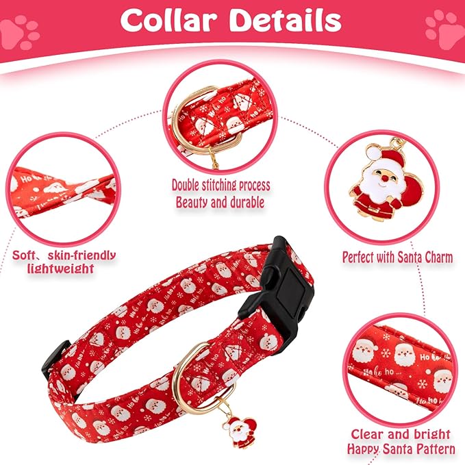 Red Christmas Dog Collar for Small Medium Large Dogs Special Design Cute Red Santa Claus Dog Collar for Girl Boy Dogs Soft Adjustable Santa Claus Puppy Collars for Male Female Dogs S