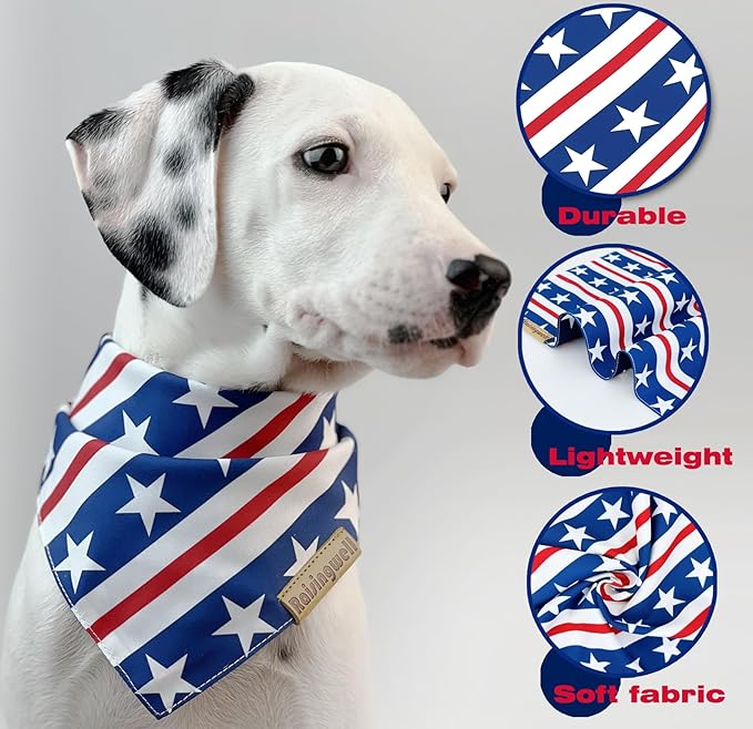 4th of July Dog Bandanas 2 Pack, 4 Pattern Reversible Holiday Bandana for Boy and Girl, Premium Durable Fabric, Summer Triangle Scarf for Small to Medium Breed Dogs (Small)