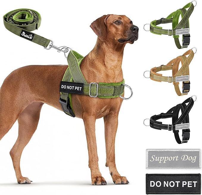 SlowTon No Pull Dog Harness - Heavy Duty Dog Harness and Leash Set for Medium Large Doggies, Reflective Tactical Harness with Soft Padded and Front Clip for Easy Walk and Training (Green S)