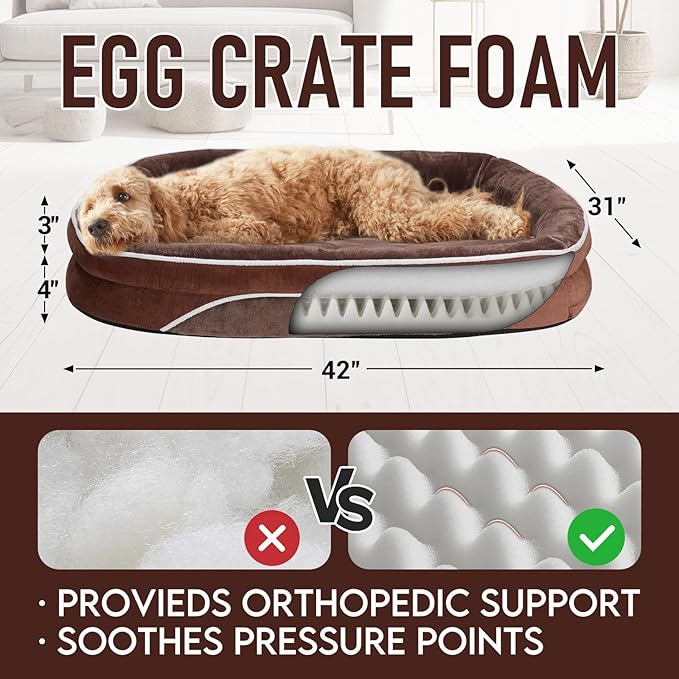 OhGeni Orthopedic Big Dog Couch X-Large Sized Pet Beds for Fathers Gifts with Comfort Foam Support, Soft Indestructible Fabric, Machine Washable Waterproof Removable Cover, 42-Inch (Brown)