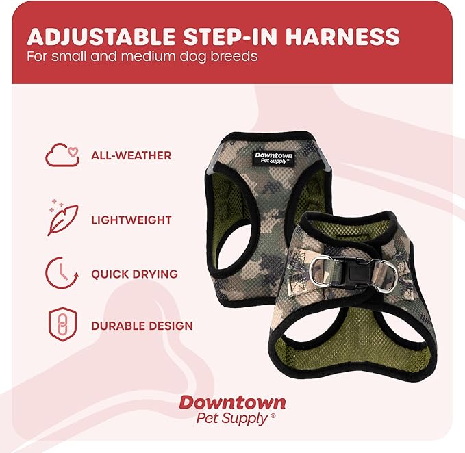 Downtown Pet Supply Step in Dog Harness for Small Dogs No Pull, Small, Camo Green - Adjustable Harness with Padded Mesh Fabric and Reflective Trim - Buckle Strap Harness for Dogs