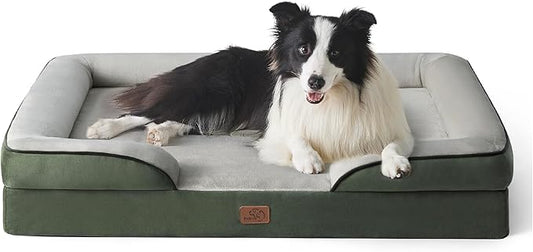 Bedsure Orthopedic Dog Beds Large Sized Dog - Washable Large Dogs Bed Waterproof, Big Comfort Pet Couch with Washable Removable Cover, Supportive Foam Pets Sofa with Nonskid Bottom, Dark Green