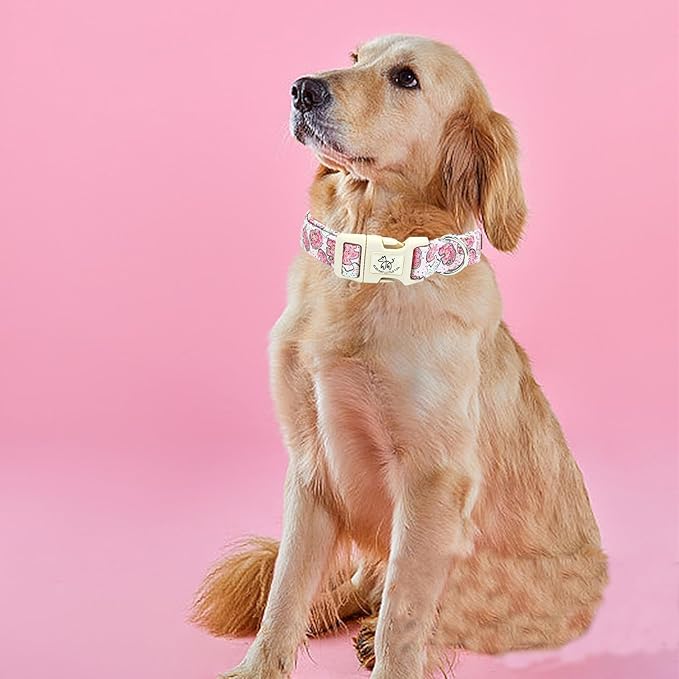 Elegant little tail Dog Collar, Elephant Cookies Pattern Pet Collar Pink Durable Holiday Female or Male Adjustable Cotton Pet Collar with Quick Release Buckle for X-Small Puppy