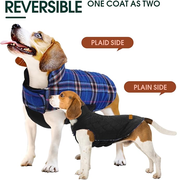 Kuoser Warm Dog Coat, Waterproof Dog Jacket for Extra Large Dogs, Adjustable Durable XXXL Doggie Winter Coat Reversible Puppy Cold Weather Apparel for Large Breed, Navy 3XL