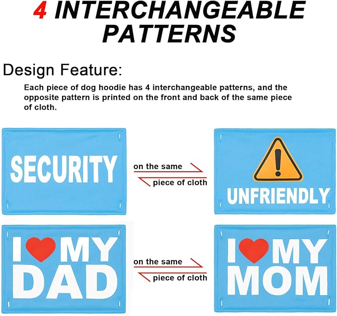 GreenJoy Magic Dog Sweater with 4 Interchangeable Patterns - Dog Hoodie Cold Weather Dog Coat Hooded Sweatshirt for Puppies,Cats, Small Medium Large Dogs (Blue (Letter Print A), Small)