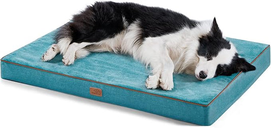 Bedsure Memory Foam Dog Bed Large Sized Dog - Orthopedic Waterproof Pet Beds for Crate with Removable Washable Water-Resistant Cover and Nonskid Bottom, Plush Flannel Fleece Top Pet Mat, Blue