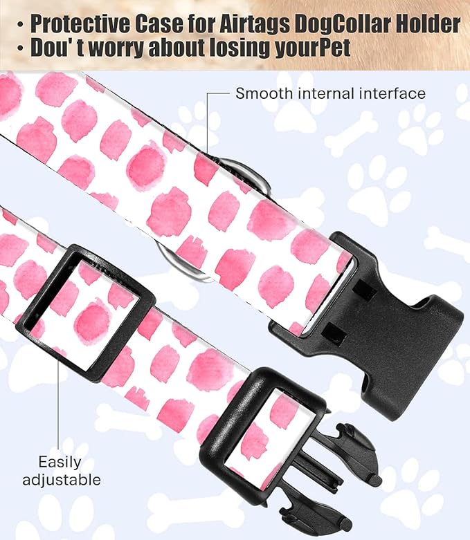 Dog Collar, Cute Dog Collar for Small Medium Large Dogs, Personalized Adjustable Soft Pet Collars with Quick Release Buckle for Walking Running, Cute Pink Polka Dots