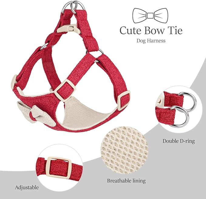 Didog Small Dog Harness Collar and Leash Set, Adjustable Lightweight Vest Harness with Cotton Soft Mesh for Small Dogs, Cats (Red, S)