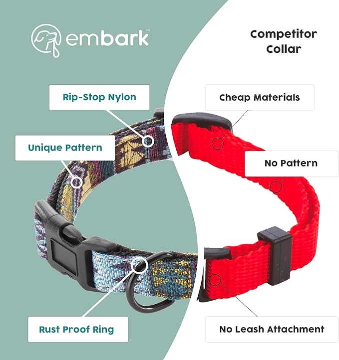 Embark Adventure Dog Collar – Stylish & Durable Nylon Dog Collars for Small Dogs, Comfortable Pet Collar, Small Dog Collars for Male & Female Dogs with Strong Buckles. Adjustable Small Dog Collars