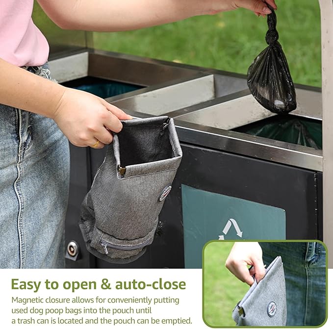 Dog Poop Bag Holder,Dog Walking Bag with Poop Bag Dispenser,Reusable Smell Proof Dog Waste Bag,Pet Poop Pouch with Magnetic Closure,Portable Dog Accessories Travel Bag for Leash,Harness &Waist