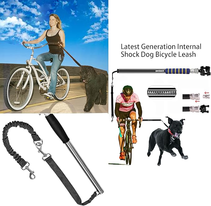 Dog Bike Leash Attachment, Dog Hands Free Leashes Running slatmill for Large Small Dogs Harness Accessories,3 Years Warranty Black