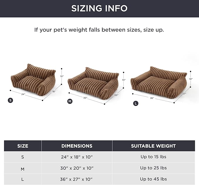 Bedsure Cute Pet Couch - Fluffy Dog Sofa with Premium Soft Corduroy Fleece, Pet Couch Bed with Washable Cover, Supportive Sofa Bed for Medium Large Pets, 36in, Copper Brown