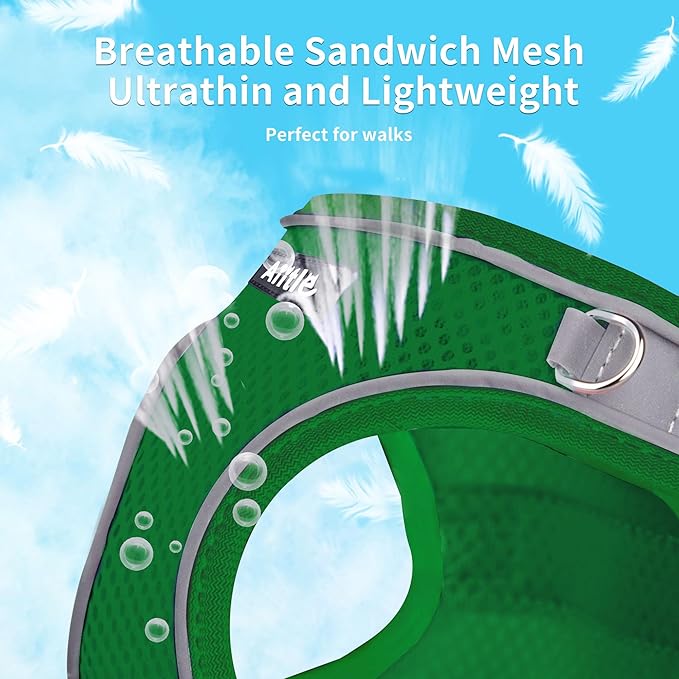 AIITLE Escape Proof Dog Harness - Step in Adjustable Dog Harness No Choke Over with Breathable Mesh and Quick-Release Buckle for Spring- Outdoor Walking, Camping, Training for Medium Dogs Green XL