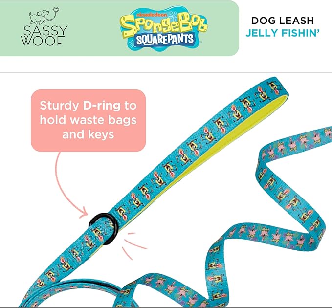 Spongebob Squarepants™ Jelly Fishin' Dog Leash 60-Inch with Neoprene Padded Handle - Comfortable, Durable, and Stylish for Small to Large Dogs - Officially Licensed