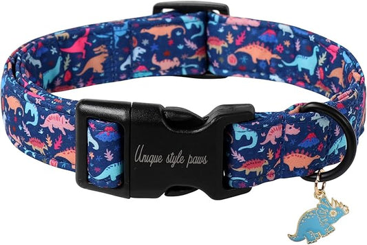 Unique style paws Dog Collar Plastic Buckle with Pendant Blue Dinosaur Park Puppy Collars for Small Medium Large Boys Girls Dogs