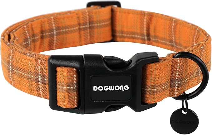 DOGWONG Cotton Dog Collar, Heavy-Duty Fall Dog Collar Durable Soft Fabric Pet Dog Collars Cute Halloween Puppy Necklace for Small Medium Large Dogs