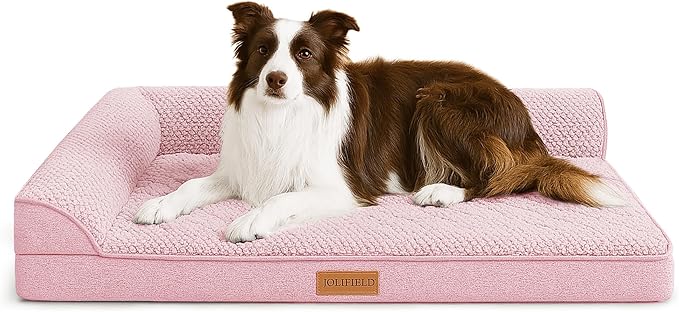 Orthopedic Jacquard Dog Bed for Large Dogs, Waterproof L Shaped Large Pet Sofa Bed with Washable Removable Cover, Non-Slip Soft Warm Comfortable Pet Couch Sleep Mat, 36''X24'' Pink