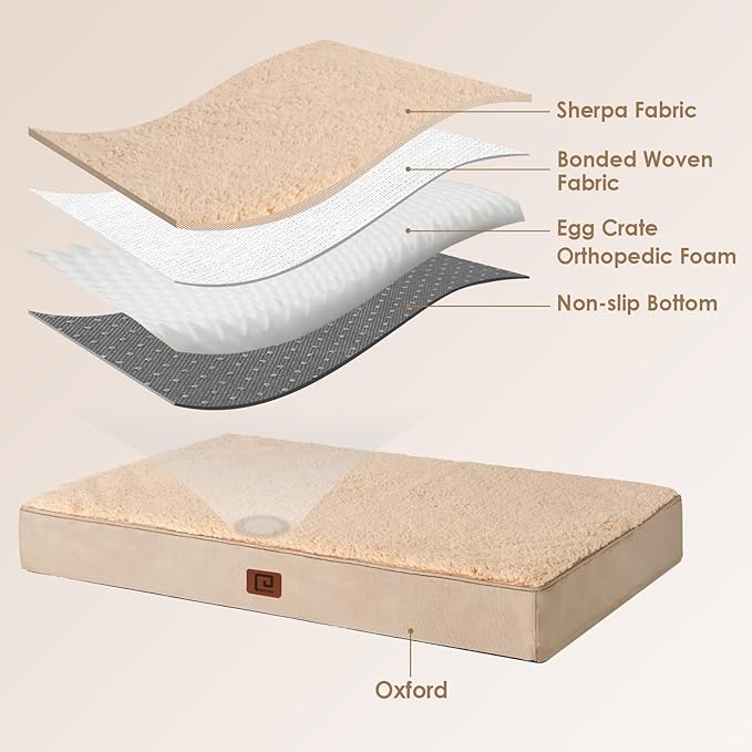EHEYCIGA Orthopedic Dog Beds for Large Dogs with Removable Washable Cover for Crate, Khaki, 35x23