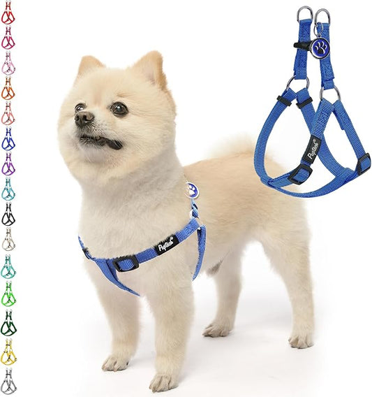 PUPTECK No Pull Dog Harness Soft Adjustable Basic Nylon Step in Puppy Vest Outdoor Walking with ID Tag, Reflecive Navy Blue, S