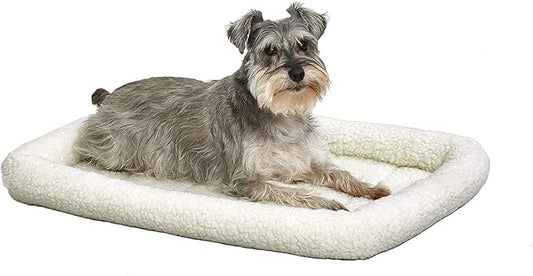 MidWest Homes for Pets 30L-Inch White Fleece Dog Bed or Cat Bed w/ Comfortable Bolster, Ideal for Medium Dog Breeds & Fits a 30-Inch Dog Crate, Easy Maintenance Machine Wash & Dry, 1-Year Warranty, Model:40230