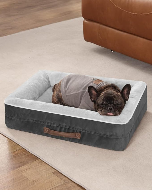 Cat Beds for Indoor Cats, Egg Foam Orthopedic Dog Bed with Removable Washable Cover, Waterproof Cat Couch Bed with Non-Slip Bottom and Four-Sided Bolster Cushion, Gray Dog Beds for Small Dogs