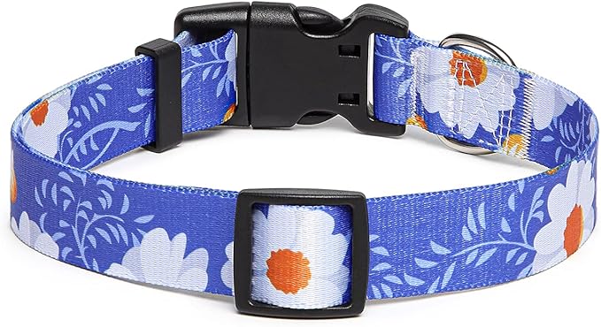 Adjustable Dog Collar with Patterns, Ultra Comfy Soft Nylon Breathable Pet Collar for Small Medium Large Dogs (L, Daisy)