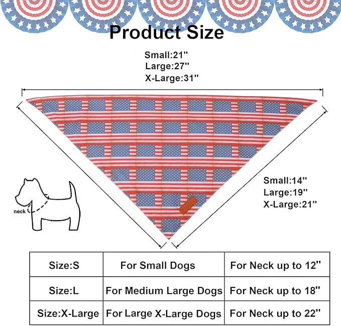 PTDECOR American Flag Dog Bandana Flag Stars Patterns, Patriotic Pet Scarf Reversible Triangle 4th of July Bandanas for Medium Large Dogs Pets (Large)
