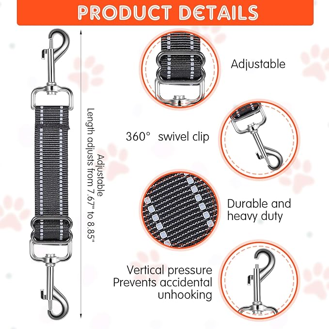 2 PCS Dog Collar Connector Prong Collar Safety Clip Leash Safety Clip Dog Leash Connector Harness to Collar Safety Clip Reflective Double Ended Backup Clasp Leash Connector for Dog Pinch Collar