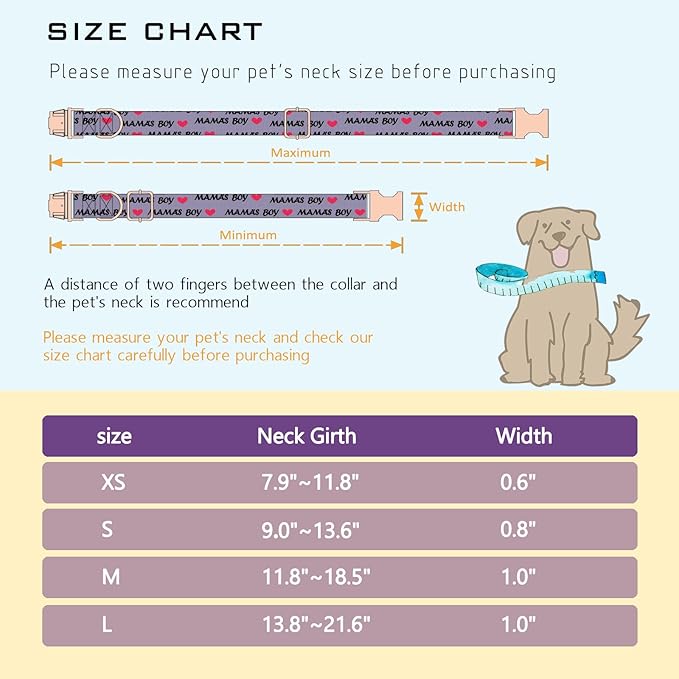 Faygarsle Purple Dog Collar for Small Medium Large Dogs Cute Puppy Collars for Male Dogs Letter Patterned Dog Collars for Summer Spring Wedding Puppy Necklace Boy Dog Collar M