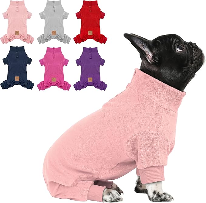 cyeollo Fleece Dog Pajamas Warm Dog Winter Coat Thermal Soft Pjs Small Dog Onesie Stretchy Jumpsuit Doggie Pet Clothes Outfits Cat Apparel, Pink S