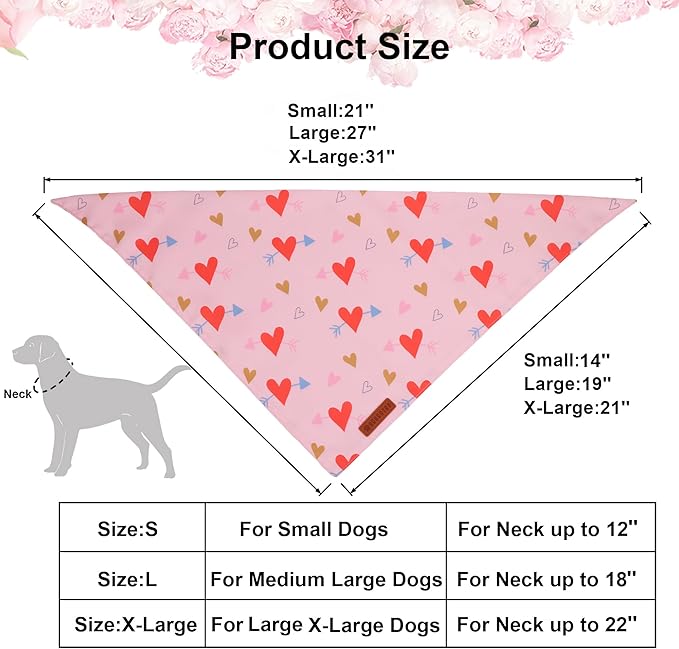 ADOGGYGO Valentine Dog Bandana, Blue Pink Heart Pet Scarf, Premium Durable Fabric, Adjustable Fit Pet Valentine Bandanas for Small Dogs Puppies (Small)