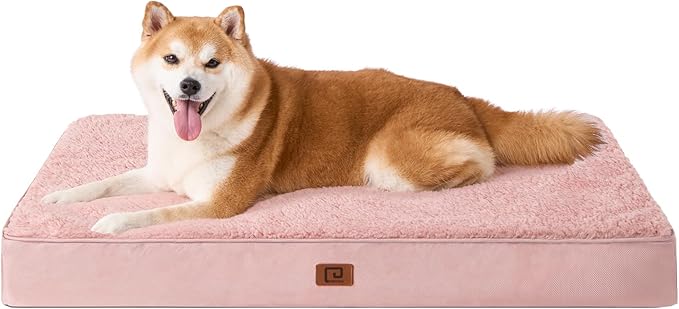 EHEYCIGA Orthopedic Dog Beds for Large Dogs with Removable Washable Cover for Crate, Pink, 35x23