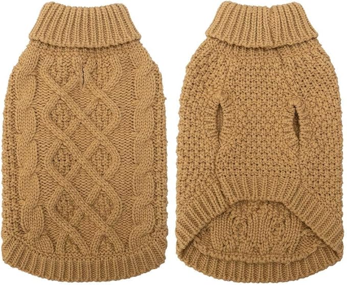 Mihachi Turtleneck Dog Sweater - Winter Coat Apparel Classic Cable Knit Clothes with Leash Hole for Cold Weather, Ideal Gift for Pet in New Year